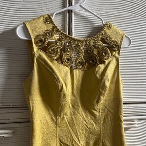 Adrianna Papell Yellow Dress with Gold Embellishments